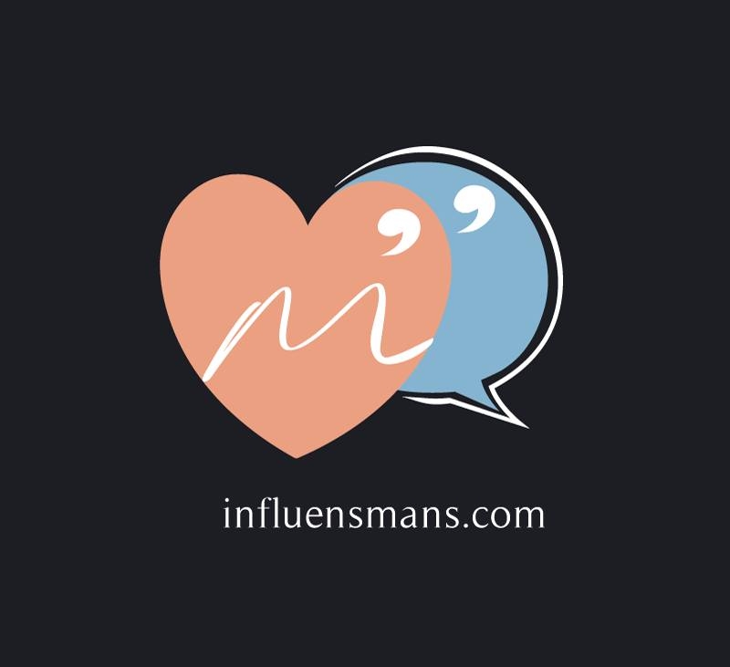 Un cœur avec une bulle où est marqué "Influensmans.com"